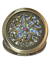 Brasstone And Rhinestones W/ Aurora Borealis Back Double Sided Compact Mirror picture