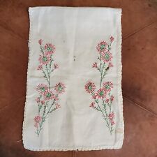 Vintage Table Runner Embroidery Linen Crochet 36x12 Inch Pink Green FOR CRAFTING picture