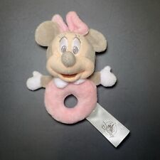 Disney Parks Minnie Mouse Plush Ring Rattle Hand Held Pastel Pink & Gray Lovey picture
