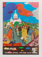 Paris Via EL AL Israel Airlines Postcard Advertising Art Unposted picture