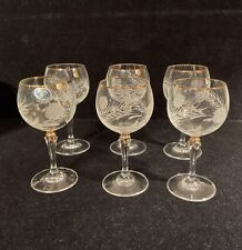 Bohemia Hand Cut Lead Crystal 24k Gold Detail  Set Of 6 Wine glasses 6.25” Tall picture