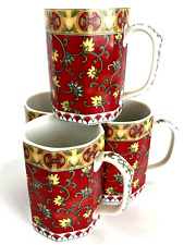 Red Floral Toscany Octagonal Mugs MADE IN JAPAN Set /4 picture