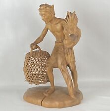 Hand Carved Bali Wooden Balinese Man Statue Full Figure with Rooster Basket 20