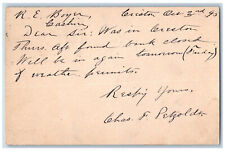 Creston IA Postal Card R.E Boyer Cashier Bank Closed Creston National Bank 1895 picture