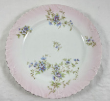 Blue Floral Pink Plate Austria Silver Rim 8.5