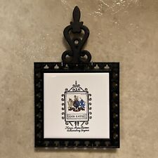 Vtg Cast Iron & Ceramic Tile Trivet ✅ Kings Arms Tavern Williamsburg Virginia picture