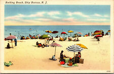 Vtg 1930s Bathing Beach Ship Bottom New Jersey NJ Unused Linen Postcard picture