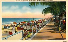 Fort Lauderdale Beach View with Tourists FL Florida Souvenir Linen Postcard picture