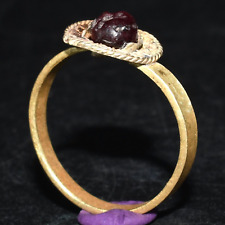 Genuine Ancient Roman Solid Gold Ring with Garnet Intaglio Circa 1st-2nd Century picture