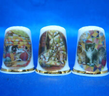 Birchcroft Thimbles -- Set of Three -- Kittens and Quilts picture