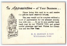 c1905 Best Wishes From HR Zumach & Son. Whittemore Iowa Correspondence Postcard picture