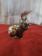VTG Cloisonne Copper Enamel Bunny Rabbit Black?/Pastels Floral Figurine 3.9