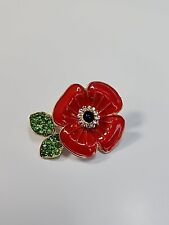 Poppy Green Leaf Lapel Pin Faux Gem Leaves Veterans Day Memorial Day Sparkling picture