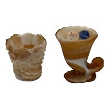 Imperial Caramel Slag Lot of 2 Cornucopia & End O' Day Toothpick Holder Tags picture