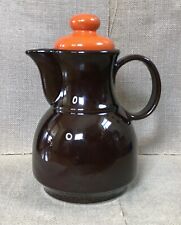 Vintage Mid Century Modern Seventies Brown Ceramic Coffee Pot w Orange Lid picture