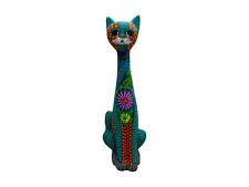 Tall Cat Long Neck Cute Folk Art Mexican Pottery Guerrero Home Decor 19.5