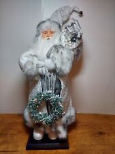 White & Silver Santa Claus 19” With Wreath,  Sack & Presents picture