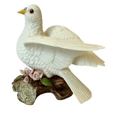 Handmade PORCELAIN White DOVE/Bird on Log SCULPTURE Figurine-Made MEXICO/SIGNED picture