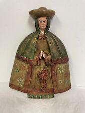 Vintage Hand Carved & Painted Clay Peasant Woman Praying Mexican? 12