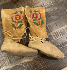 Antique Moccasins High Top Beaded Tall Northern Plains Indian Crow Or Nez Perce picture