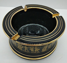 Vintage Greek Ashtray KE Porcelain Black & 24K Gold Hand Made in Greece w/People picture