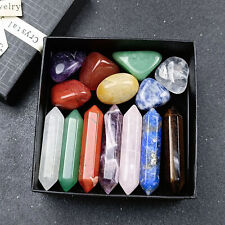 7 Chakra Hexagonal Crystal Stone Pendant Set Gemstone Collection Gift Decor wBox picture