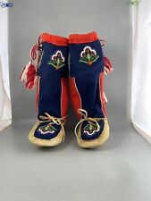 Vintage Native American Beaded Mukluks Moccasin Boots with Tassels - 11
