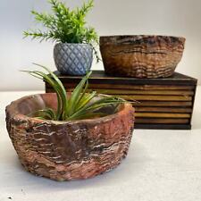Pair Vintage Marbled Clay Earthenware Planter Pot Nemadji Style Comanche picture