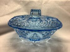 Indiana Glass Aqua Lidded Candy Dish, Heart and Flowers Pattern picture