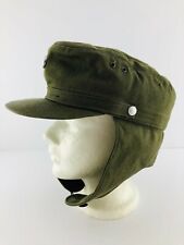 Vintage German Army Winter Field Cap With Ear Flaps Olive Size 57 Genuine  picture