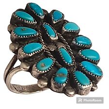 Old Navajo Sterling Silver Francis Begay Lone Mountain Turquoise Ringsz10.5 picture