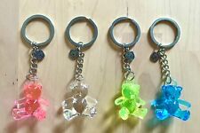 Teddy Fresh Lot of 4 Teddy Bear Keychains NEW Pink Clear Neon Yellow Blue picture