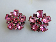 OUTSTANDING  2  Czech Vintage Glass Rhinestone Buttons      Shades of Pink picture