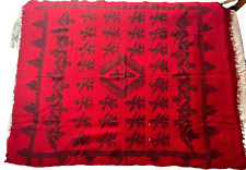 Vintage Folk Art Wool Blanket Aztec Tribal Southwestern Red Wall Hanging 76