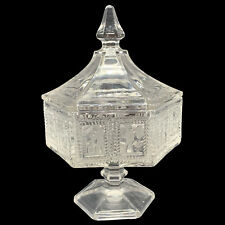 Vintage Imperial Glass Colonial People Clear Pedestal Covered Dish 9”T 5”W picture