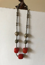VTG / Antique Tibetan / Chinese Silver and Red Amber Beads Necklace picture