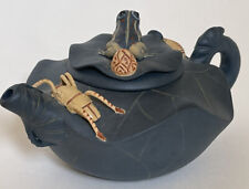 Vtg Chinese Yixing Zisha Teapot Frog on Lotus Leaf Beetle Spider Signed READ picture