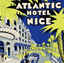 ATLANTIC HOTEL NICE FRANCE VINTAGE ART DECO LUGGAGE LABEL 3 X 3 IN. picture