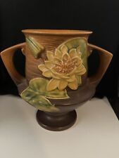 Original Vintage 1943 Roseville Water Lily Art Pottery brown Ceramic Vase 175-8 picture