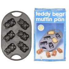 Vintage Rowoco Cast Iron Teddy Bear Mold Muffin Baking Pan Original Box, 14 in. picture