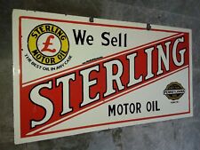 PORCELAIN STERLING MOTOR OIL ENAMEL SIGN 36X18 INCHES DOUBLE SIDED picture