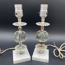 Pair of MCM Table Lamps Marble Base Glass Center Ball Faux Boobie Glass Detail picture