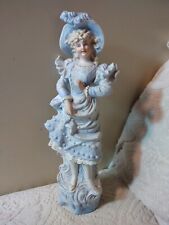 Antique German Bisque Porcelain Figurine Young Girl Fine Subtle Blue Perfect 14