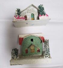 Vintage Putz 2 Cardboard Paper Mache Mica glitter Christmas Houses Japan picture