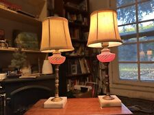 Mid-century modern MCM Murano Glass table lamps pair brass hand blown glass picture