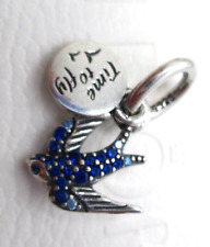 New Pandora Blue Sparkling Swallow & Quote Double Dangle Charm Bead w/pouch picture