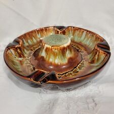 Vintage Ceramic Large Ashtray Lime Green Brown Glaze MCM Marked USA on Bottom picture