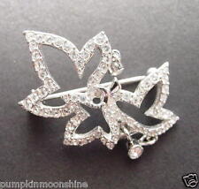 Stunning Collectible Signed Swarovski Pave' Crystal Maple Grape Leaf Brooch Pin picture
