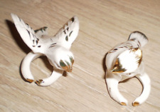 Vintage White w Gold Accents Bird Set Of 2 Ceramic Napkin Rings Japan picture