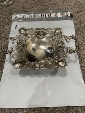 Vintage Two’s Co Silver Plated 3D Ornate Footed Trinket Decorative  Dish Handles picture